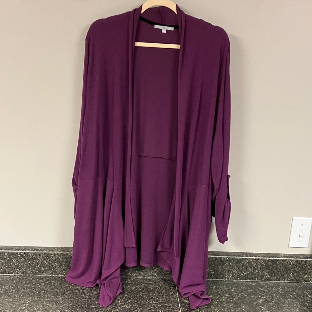 heart & crush purple soft long open cardigan sweater 3x